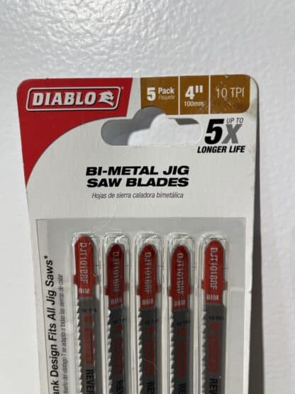 Diablo DJT101BRF5 4" 10 TPI Bi-Metal T-Shank Jigsaw Blades – Reverse Cut, 5-Pack - Image 2