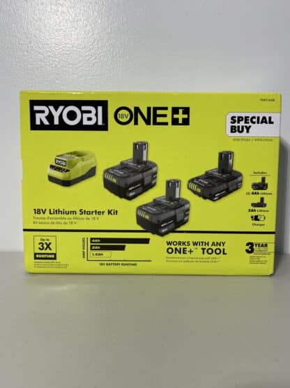 RYOBI PSK116SB 18V ONE+ Starter Kit – (2) 4.0Ah & (1) 2.0Ah Lithium-Ion Batteries with Charger