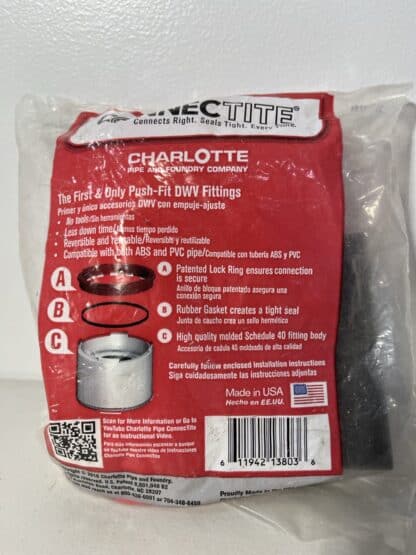 Charlotte Pipe ConnecTite 2" x 2" Schedule 40 PVC 45° Elbow – Push-Fit DWV Fitting - Image 5